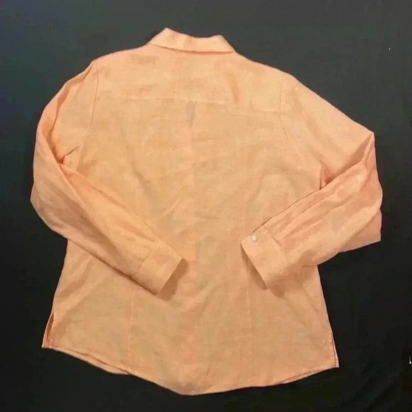 Foxcroft women’s linen tunic button up v-neck blouse size 14 peach color - Picture 8 of 9
